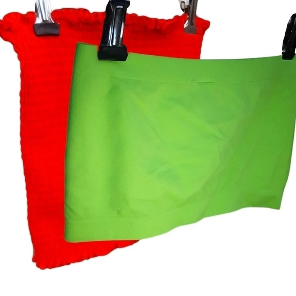 Orange Kiss Tops - 𝅺2 tube tops. Bright colors! 😎 Sizes: Orange Kiss M, green Itzon OS c12-13​​​​​